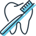 Computer-generated image of a white tooth with a blue toothbrush