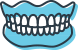 Computer-generated graphic depicting a mouth and a complete set of teeth.