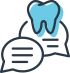 Computer-generated image of teeth with speech bubbles around them