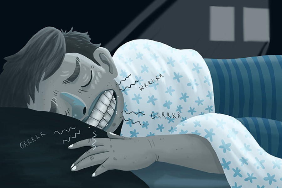 Cartoon of boy grinding his teeth while sleeping